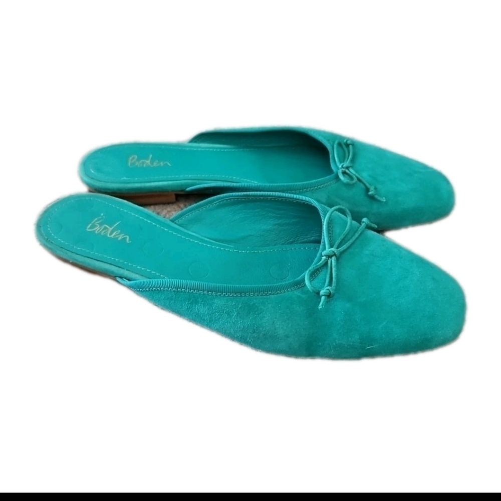 Boden Womens Turquoise Suede Slip On Bold Mules With Bow Detail 39